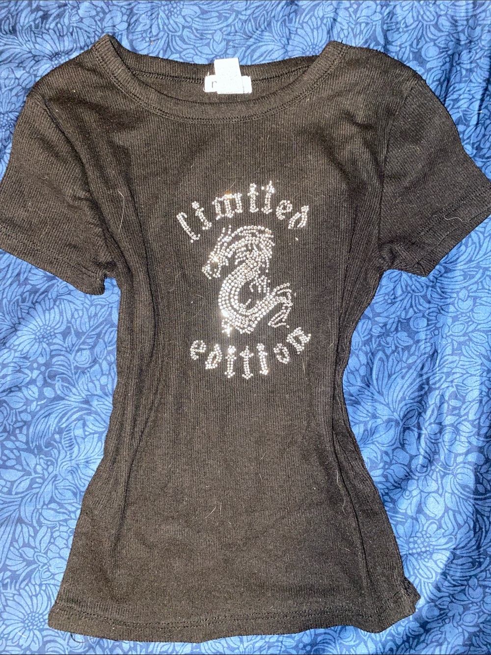 Rue21 Graphic Tee Black Rhinestone Dragon